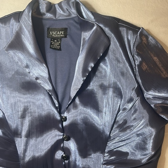 XSCAPE Elegant Shiny Blue Blouse 3/4 Sleeve Spandex Blend Women’s 14 - Picture 5 of 16